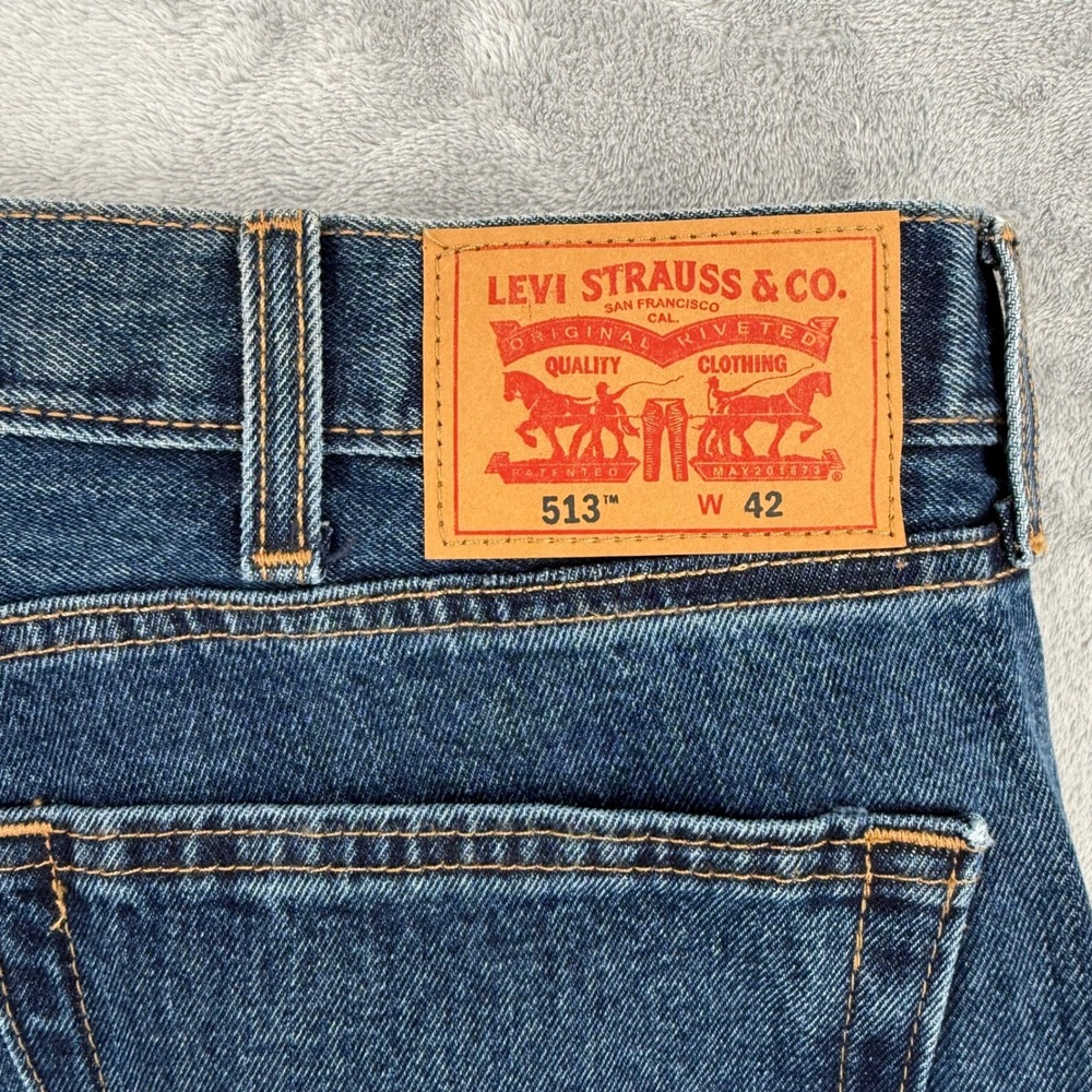 Levis 513 Slim Straight Blue Jeans Mens Medium Wash Denim Men's Size 42 - Picture 11 of 14